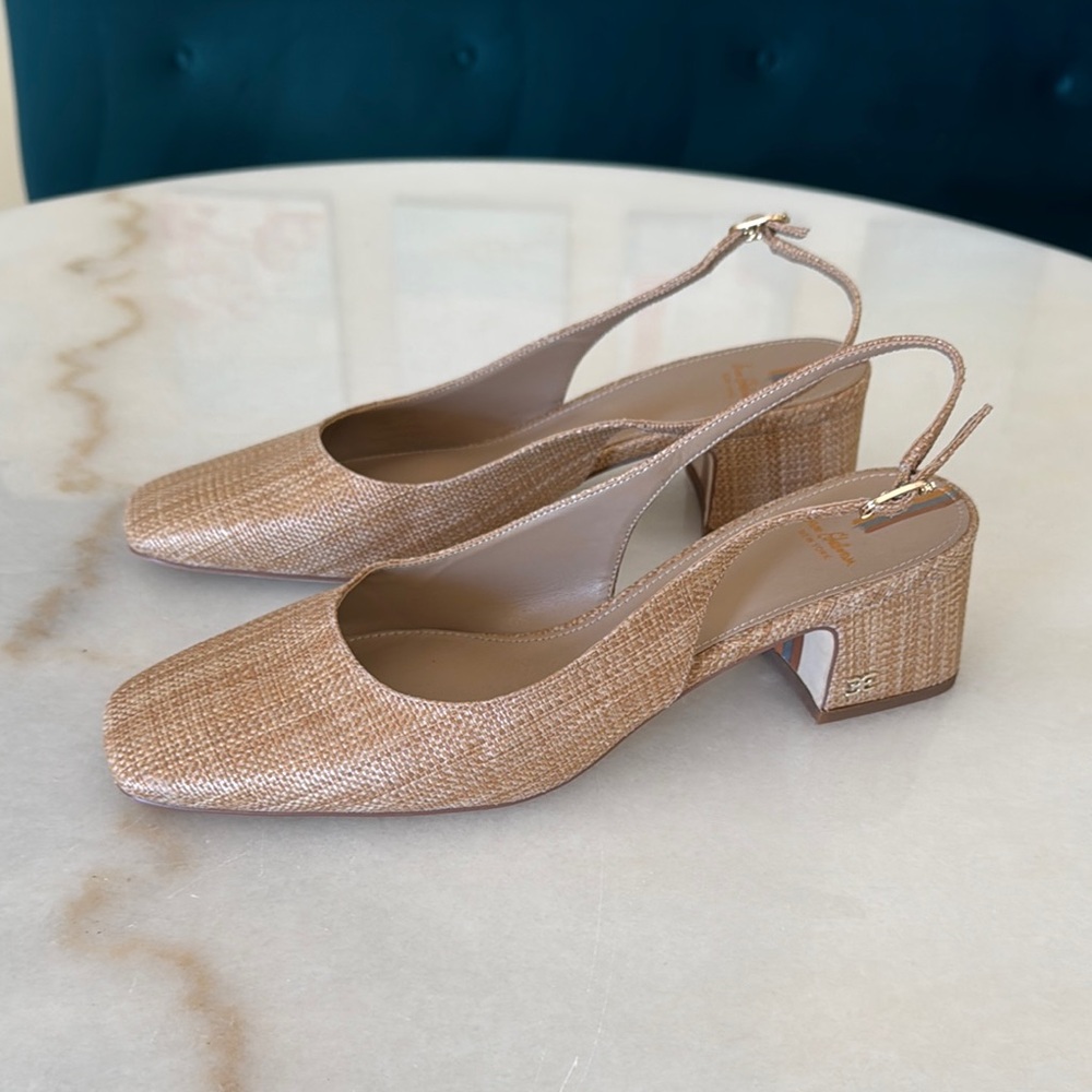 Sam Edelman Tan Woven Slingback Block Heels - Picture 3 of 6